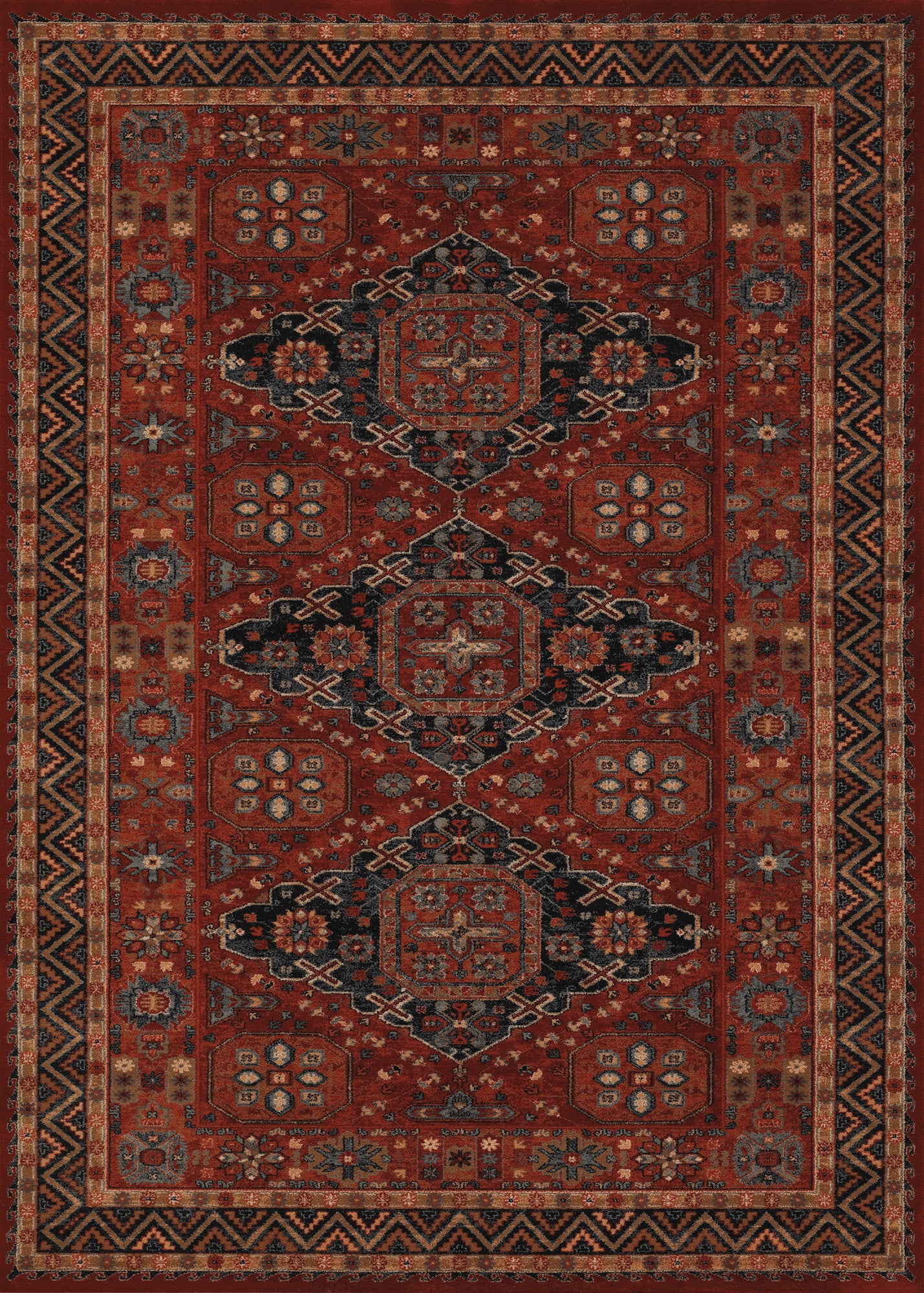 Burgundy and Black Wool Rectangular Area Rug 6'6" x 9'10"
