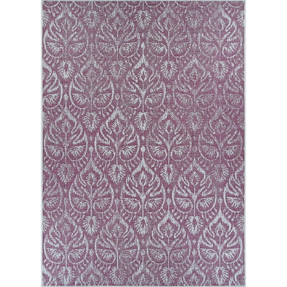 3.75' x 5.4' Purple and Ivory Floral Rectangular Outdoor Area Throw Rug