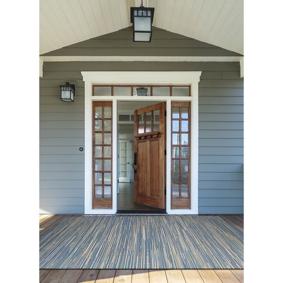 Couristan 2.25' x 7.75' Striped Indoor Outdoor Area Throw Rug Runner - Blue and Gray