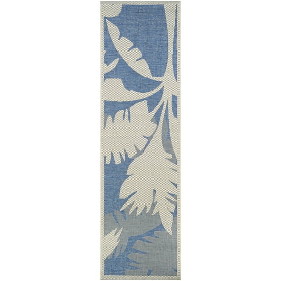 Couristan Monaco Coastal Flora Indoor / Outdoor Area Rug, Ivory-Sapphire Blue, 2'3" x 7'10" Runner