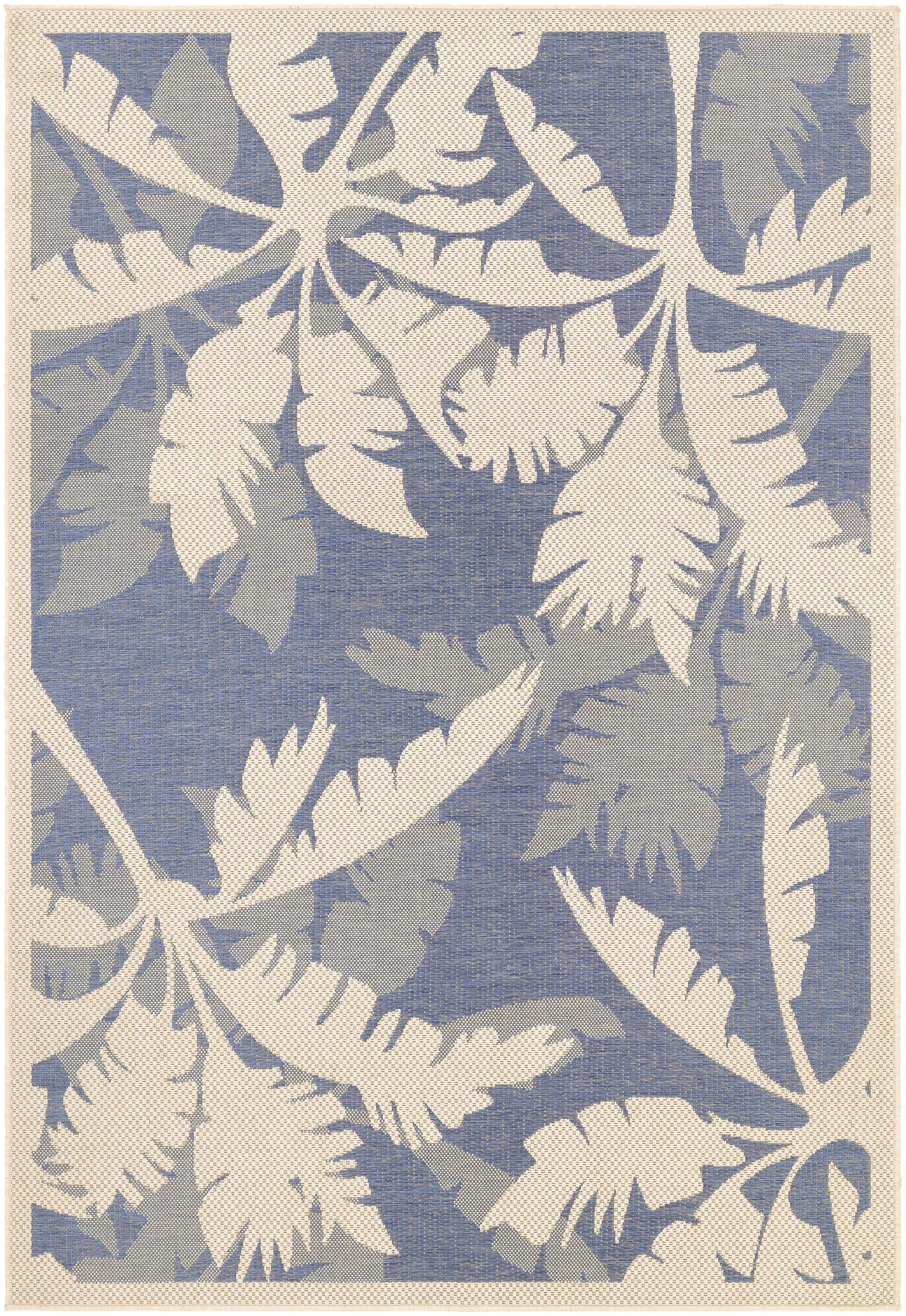 Couristan Monaco Coastal Flora Indoor / Outdoor Area Rug, Ivory-Sapphire Blue, 5'3" x 7'6"