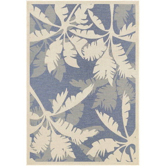 Couristan Monaco Coastal Flora Indoor / Outdoor Area Rug, Ivory-Sapphire Blue, 5'3" x 7'6"
