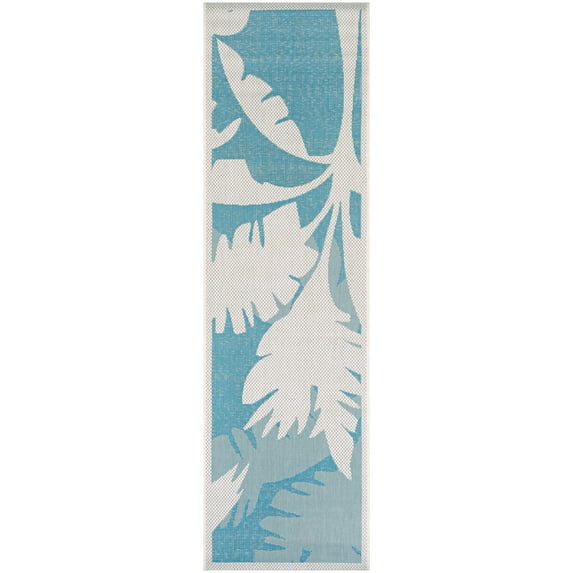 Couristan Monaco Coastal Flora Indoor / Outdoor Area Rug, Ivory-Turquoise Blue, 2'3" x 11'9" Runner