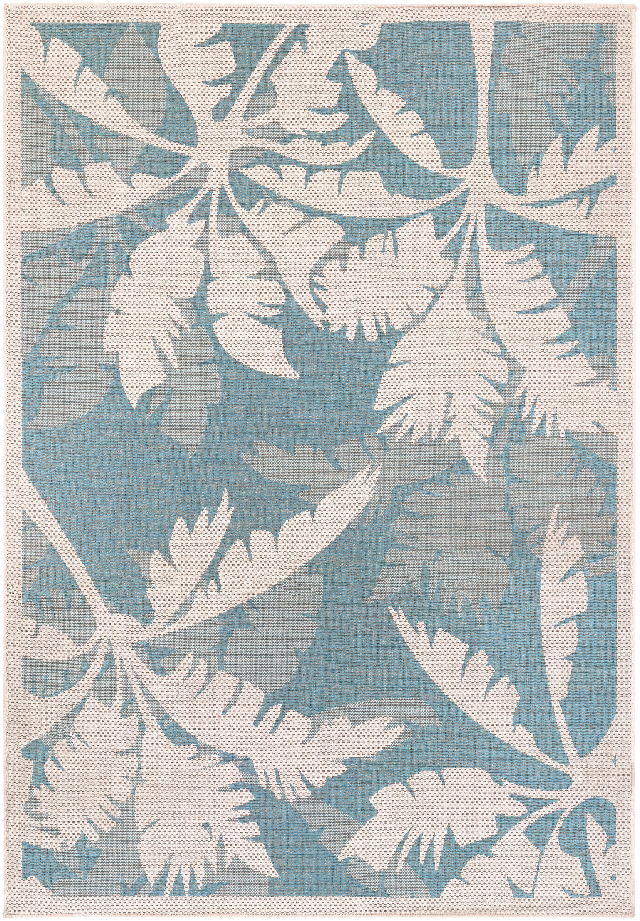 Ivory Turquoise Geometric Flatweave Synthetic 7'6" x 10'9" Area Rug