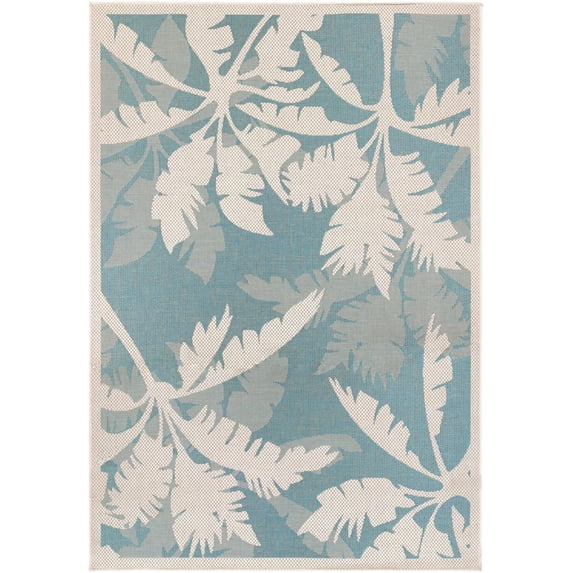 Couristan Monaco Coastal Flora Indoor / Outdoor Area Rug, Ivory-Turquoise Blue, 7'6" x 10'9"