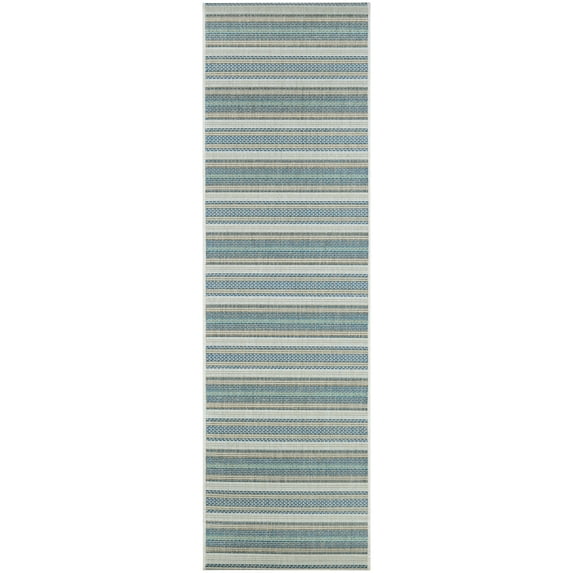 Couristan Monaco Marbella Indoor / Outdoor Area Rug, Ivory-Sand-Azure Blue, 2'3" x 7'10" Runner