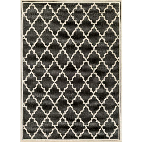 2.25' x 7.8' Black and Ivory Moroccan Rectangular Outdoor Area Throw Rug Runner