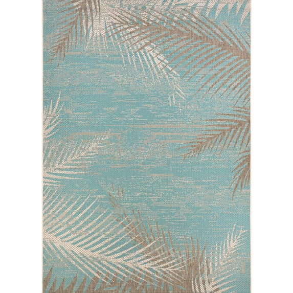 Tropical Palms Area Rug, Aqua ,Rectangle, 3'9" x 5'5"