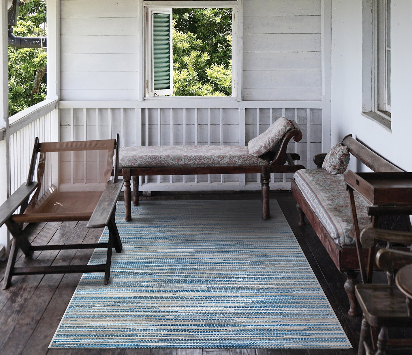 Monte Carlo Coastal Breeze Ocean-Champagne Flatwoven Area Rug, 2' x 3'7"