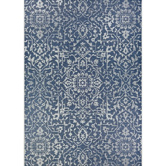 Couristan 2' x 3.5' Blue and Ivory Rectangular Area Throw Rug