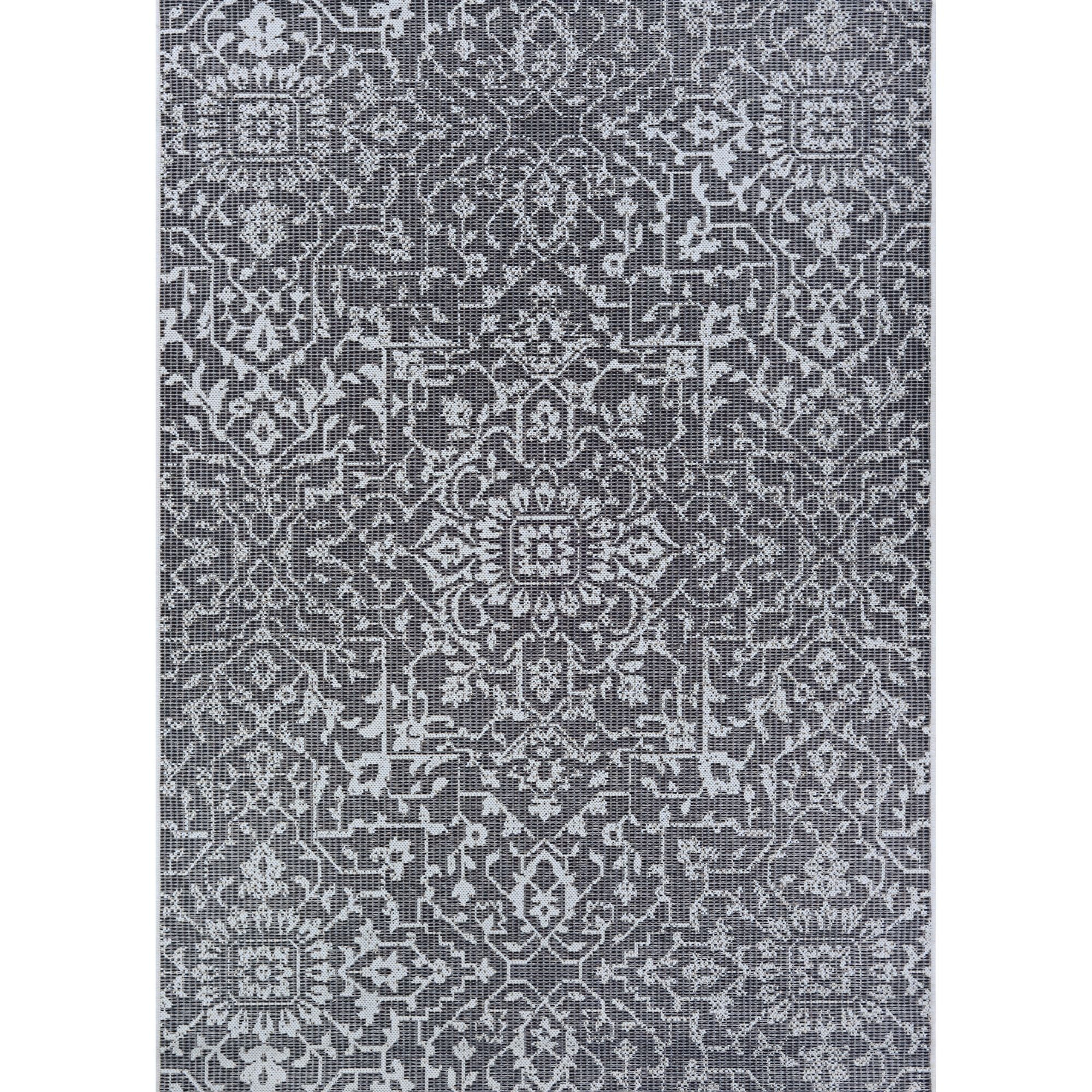 Monte Carlo Palmette 6' x 9' Transitional Flatwoven Rug in Black-Grey-Ivory