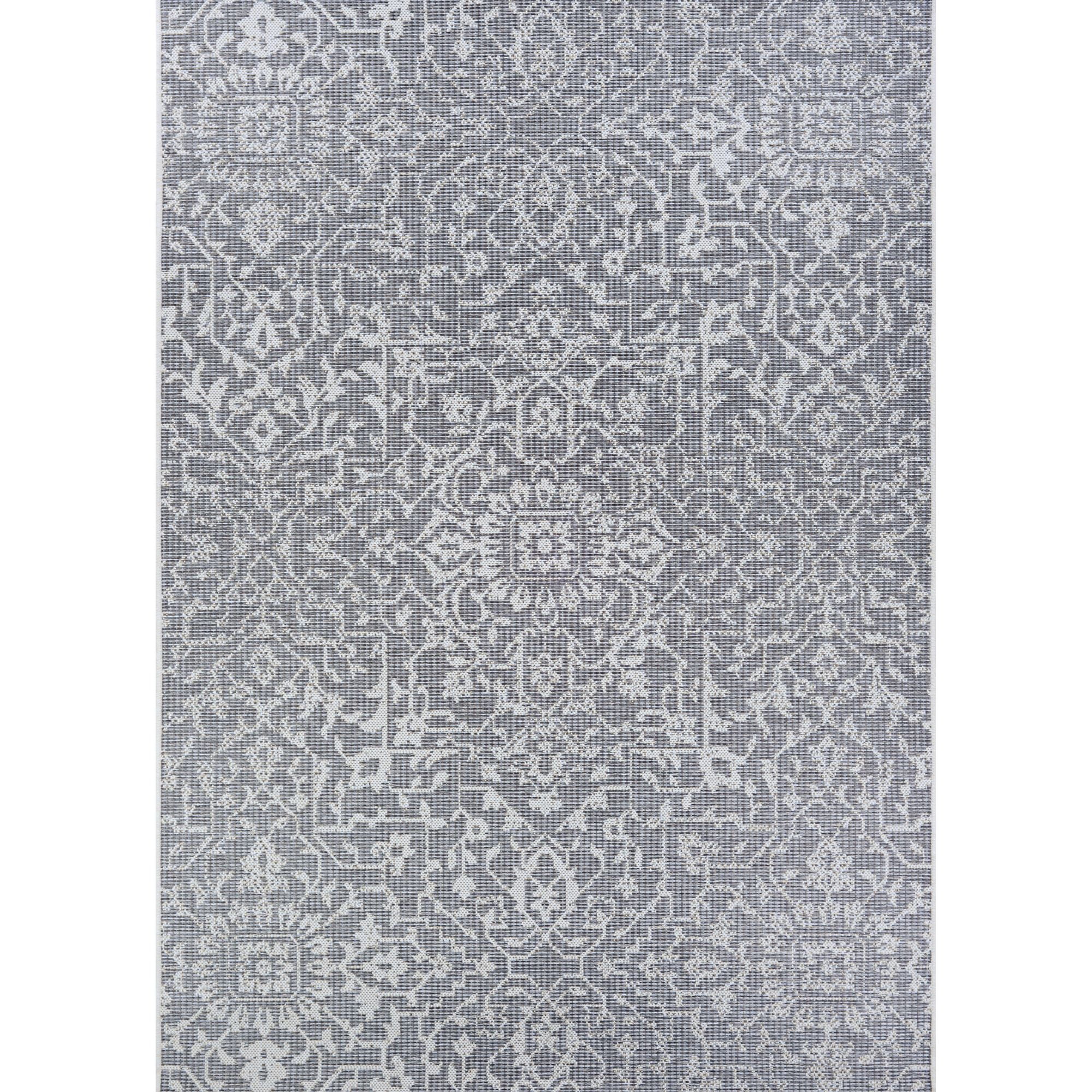 5.8' x 9.1' Gray and Ivory Geometric Rectangular Outdoor Area Throw Rug