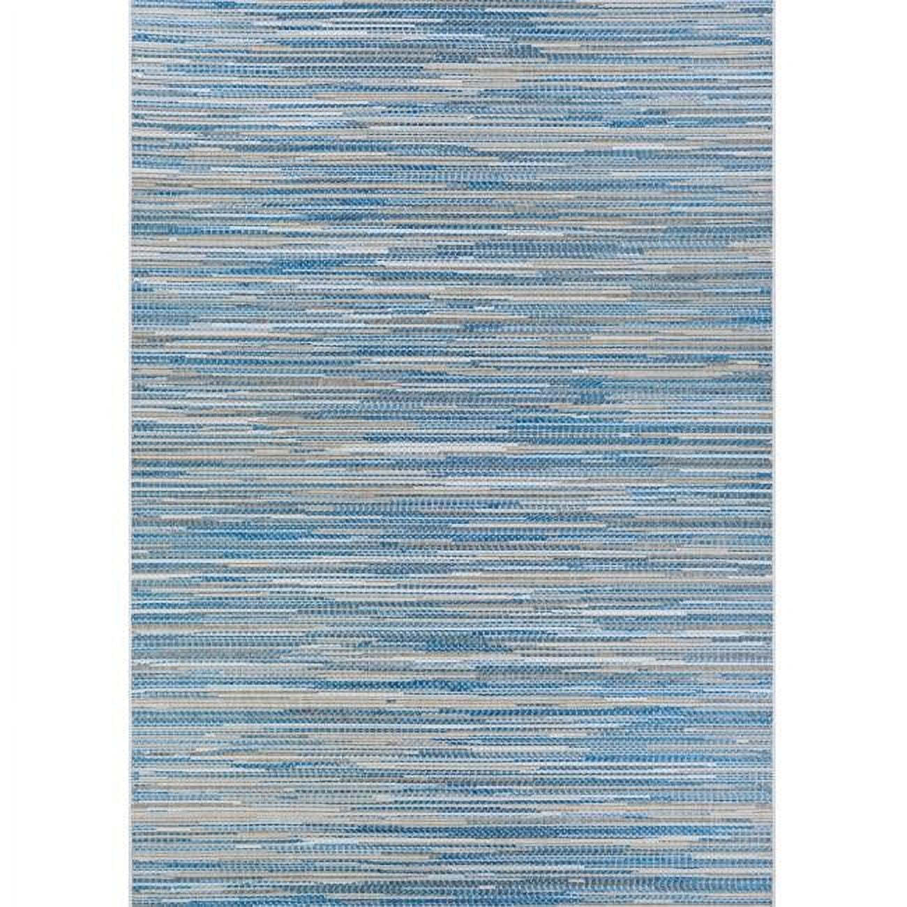 Ocean Blue and Champagne Beige Synthetic Rectangular Area Rug