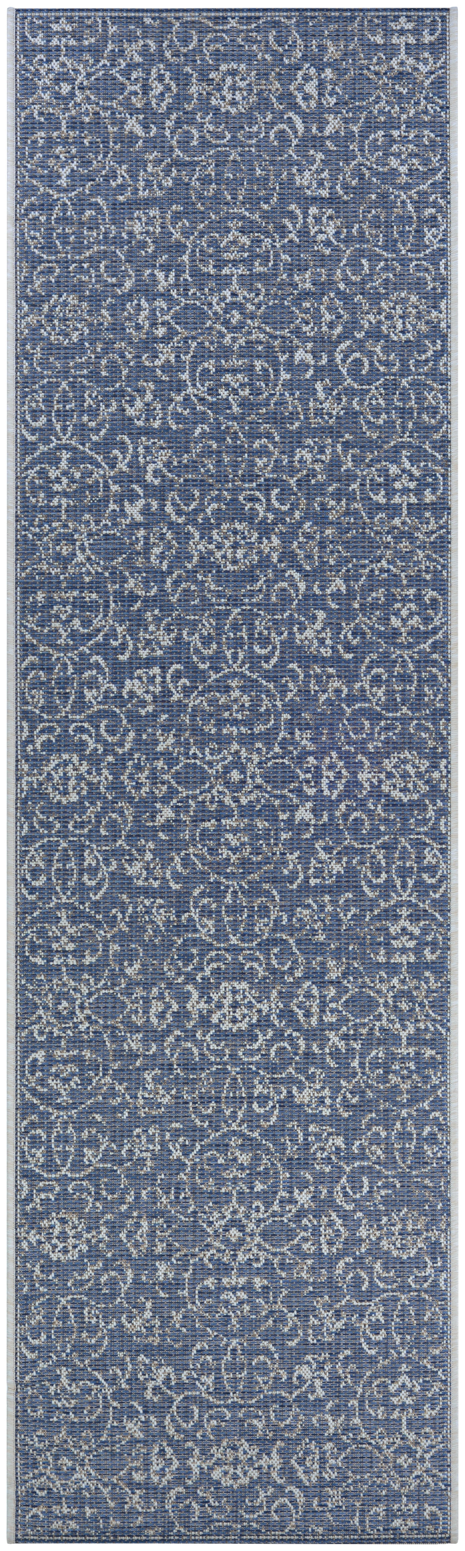 Ivory Floral Flat Woven Wool-Synthetic Blend Indoor/Outdoor Runner Rug