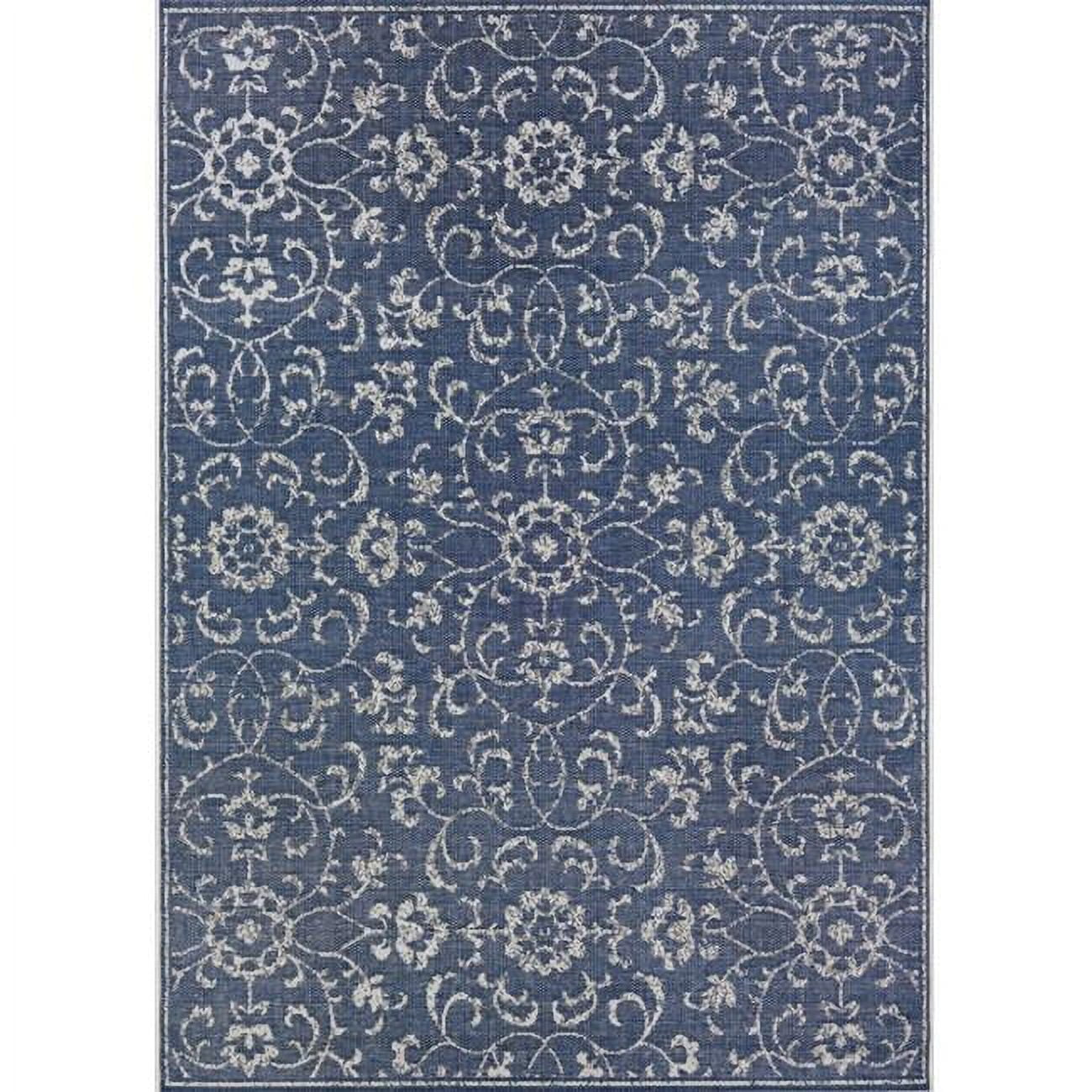 Navy and Ivory Floral Synthetic Rectangular Area Rug, 2' x 3'7"