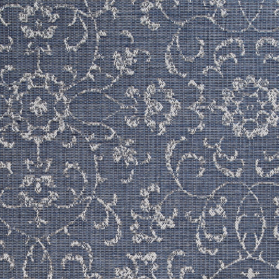 Couristan 5.25' x 7.5' Navy Blue and Ivory Floral Rectangular Outdoor Area Throw Rug