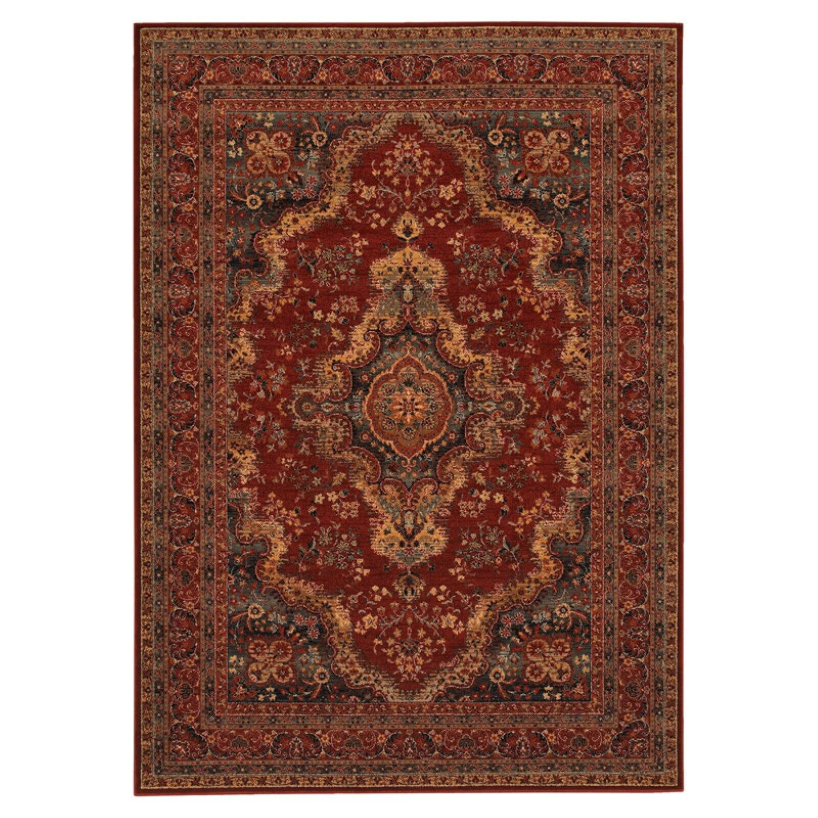 Burgundy Wool Kerman Medallion 5'3" x 7'6" Area Rug