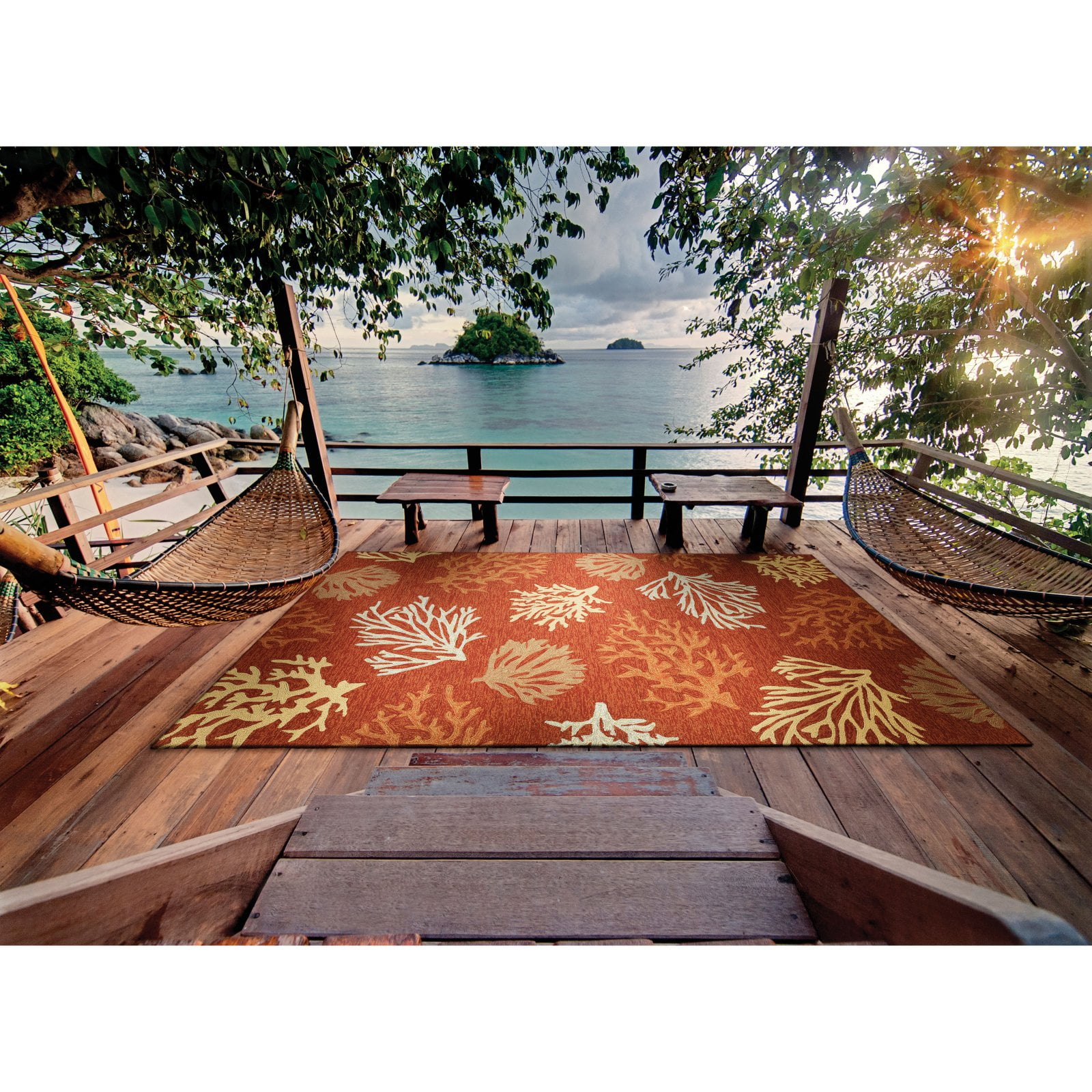 Terracotta Synthetic Reversible Rectangular 2' x 4' Area Rug