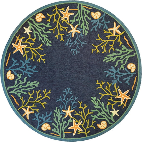 Couristan Outdoor Escape Sea Water Indoor / Outdoor Area Rug, Ocean Blue-Aqua, 7'10" Round