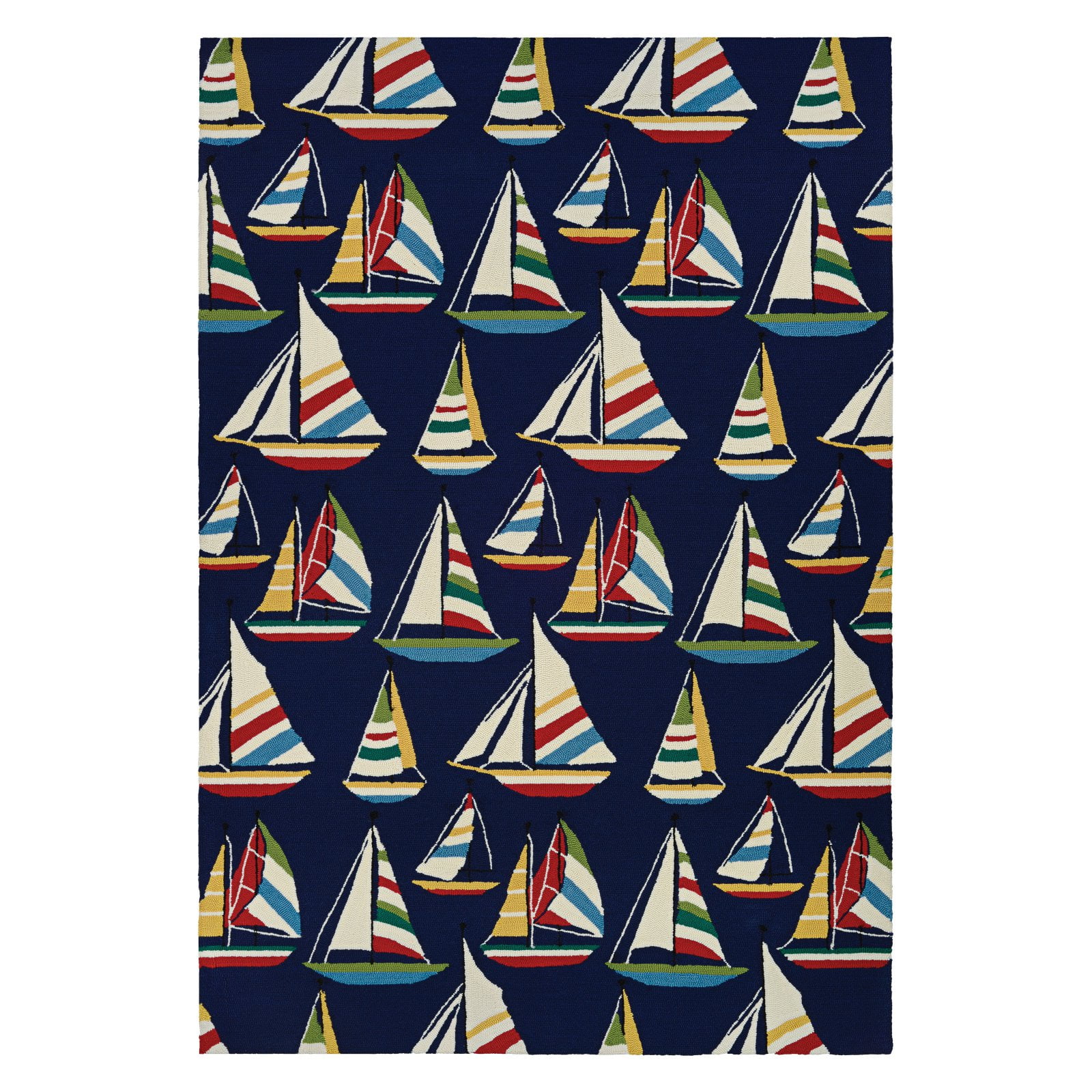 Nautical Navy Hand-Hooked Rectangular Indoor/Outdoor Rug, 2' x 4'