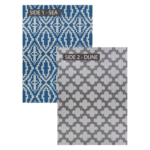 Couristan Outdurable Lagare Street Sea & Dune 2' x 8' Blue and Gray Geometric Outdoor Rug (2 Pack)