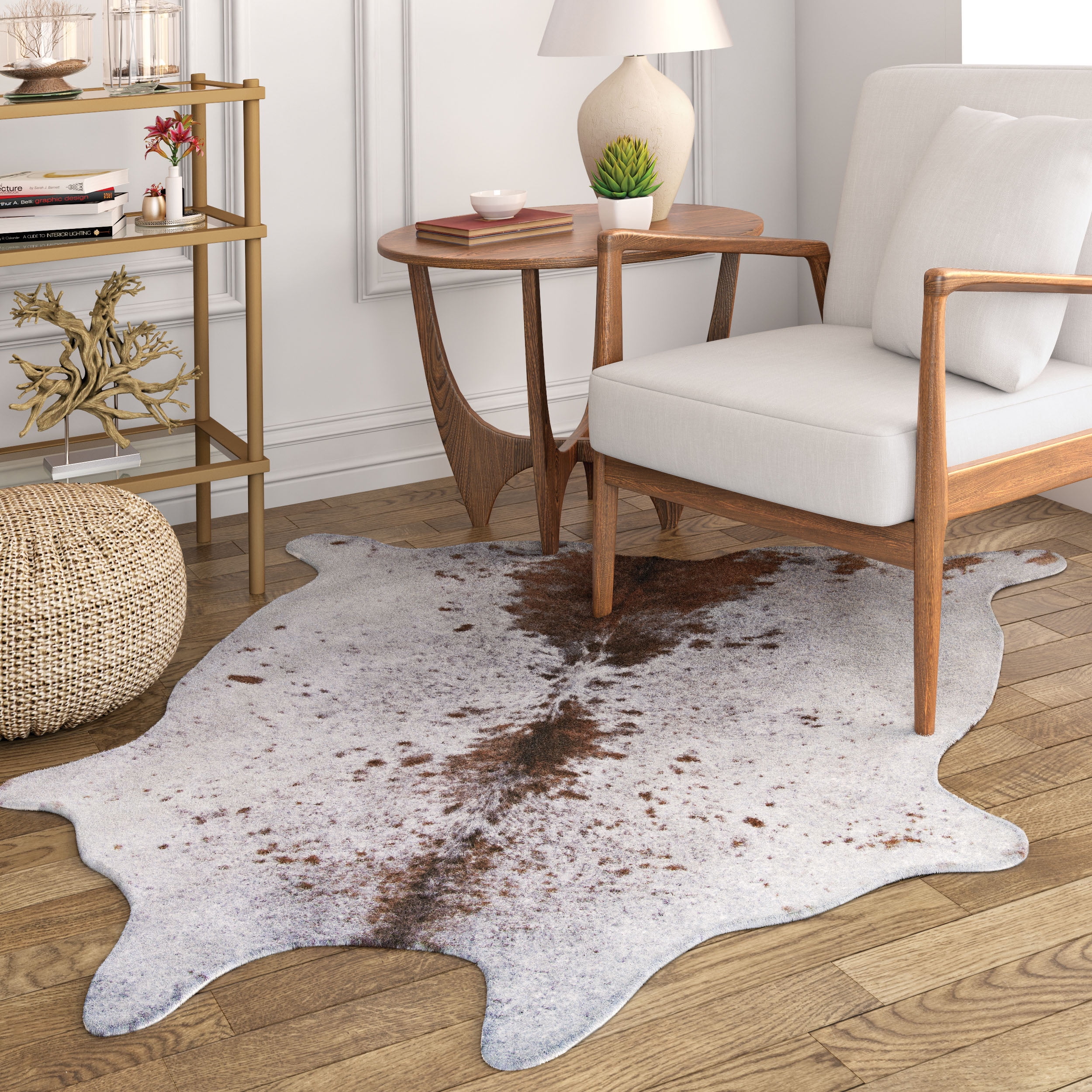 Ivory Cowhide-Imitation Polyester Area Rug 3'10" x 5'1"