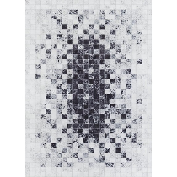 Couristan Prairie Hygee Blocks Coal-Ice Caps Printed Faux Cowhide Area Rug 