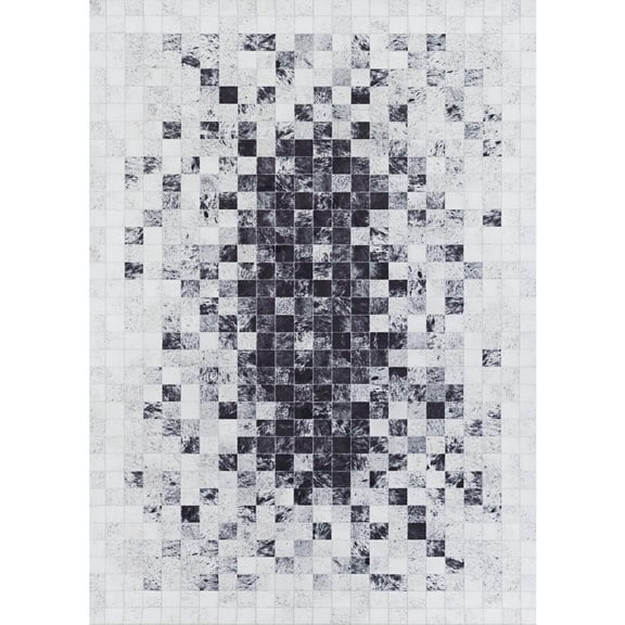 Couristan Prairie Hygee Blocks Coal-Ice Caps Printed Faux Cowhide Area Rug&nbsp;