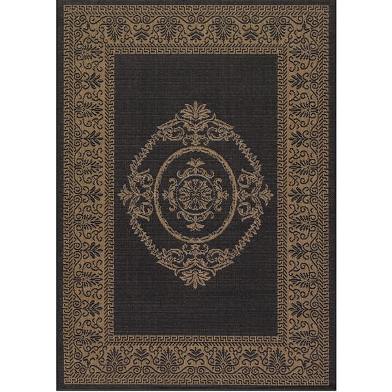 Couristan 2.25' x 7.75' Medallion Rectangular Area Throw Rug Runner - Black and Brown