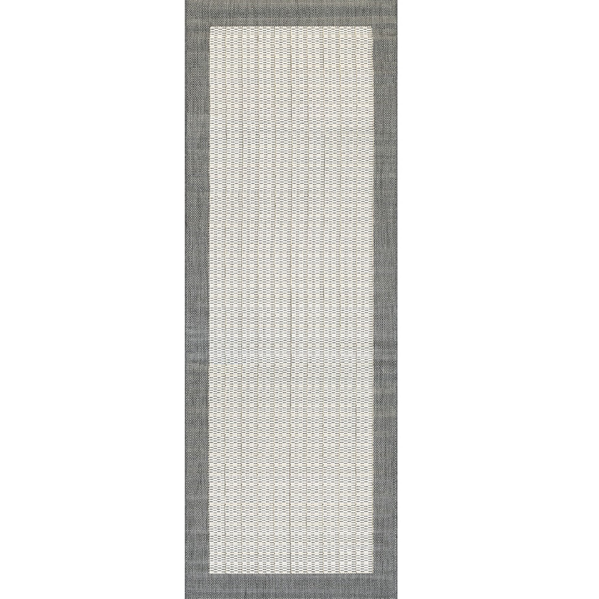 Recife Checkered Field Grey-White Synthetic 2' x 12' Runner Rug