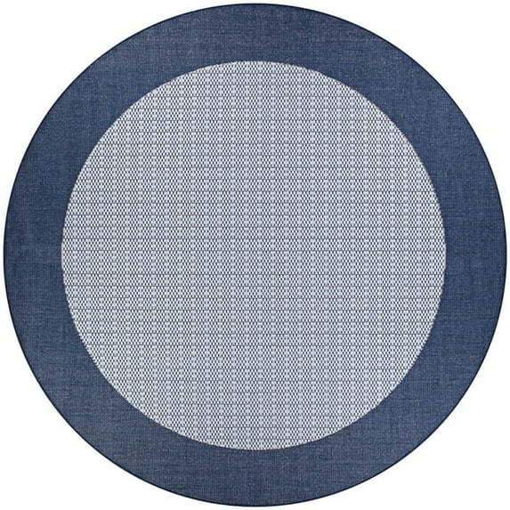 Couristan 7.5' Blue and White Checkered Round Polypropylene Area Throw Rug