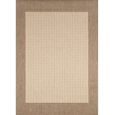 Couristan Recife Checkered Field Indoor / Outdoor Area Rug, Natural- Cocoa, 5'3" x 7'6"