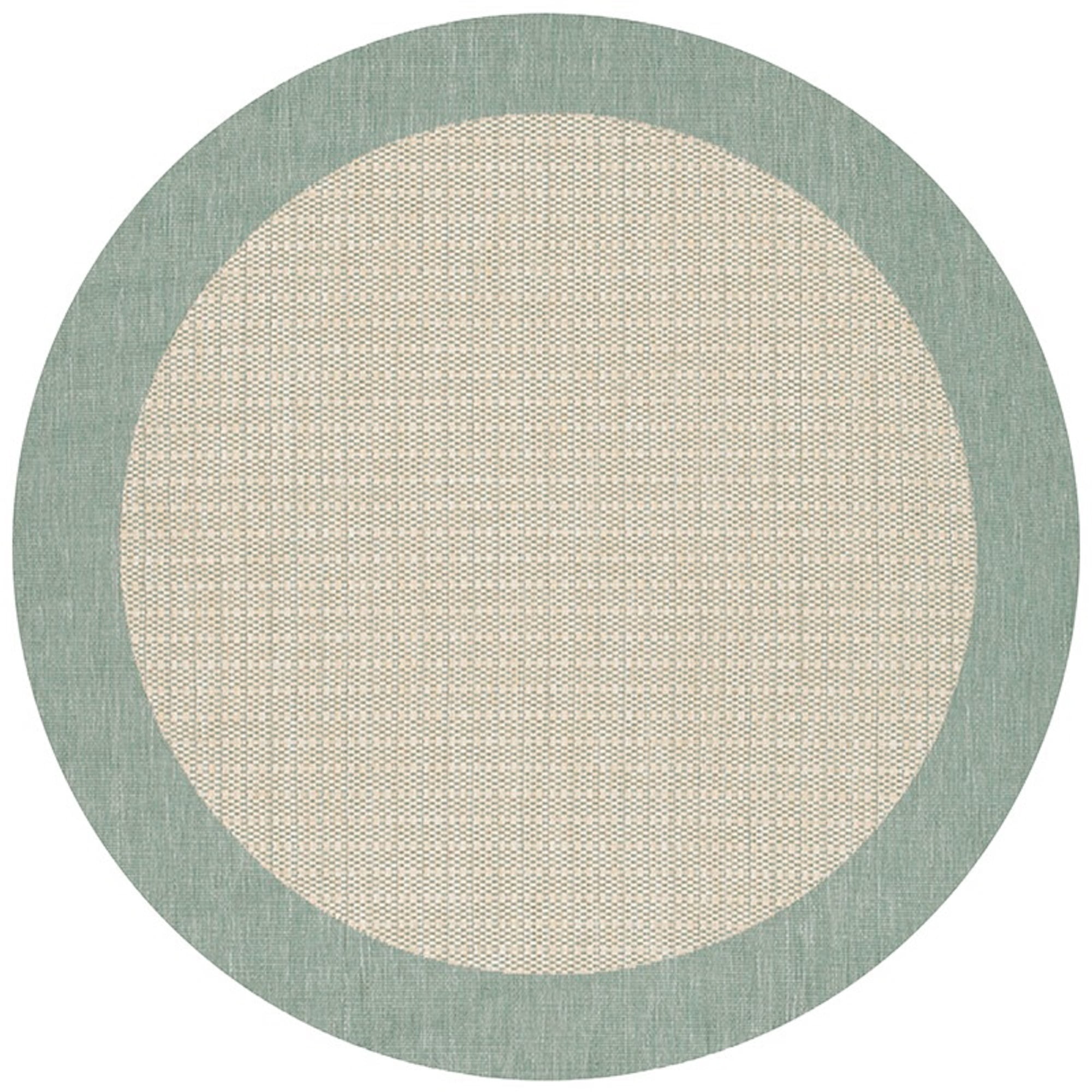 Natural Green and Beige Round Synthetic Outdoor Rug