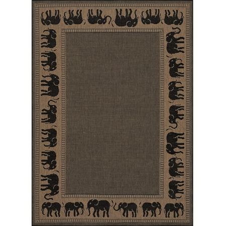 Couristan 2' x 3.5' Brown and Black Rectangular Polypropylene Area Throw Rug with Elephant Design