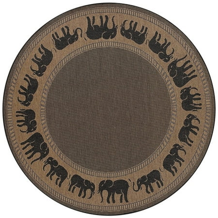 Couristan Recife Elephant Area Rug, 8'6" Round, Cocoa-Black