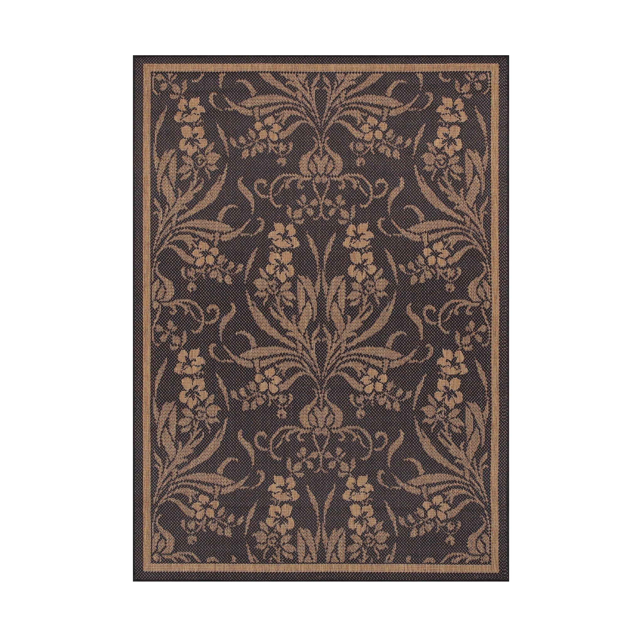 Rectangular Black and Cocoa Synthetic Flat Woven Area Rug