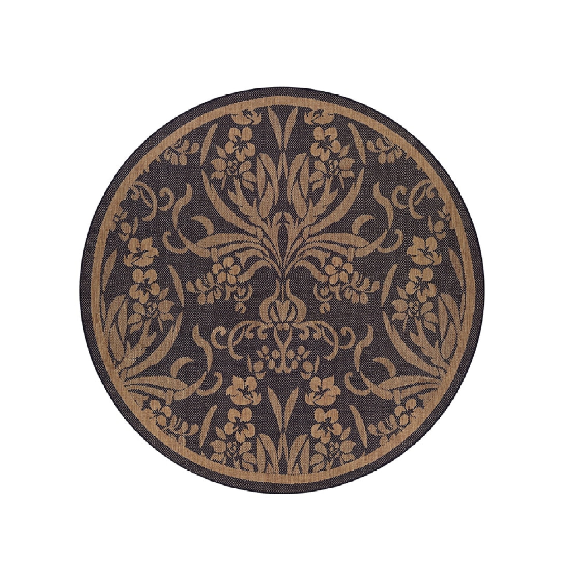 Black and Cocoa Round Stain-Resistant Synthetic Rug, 7'6"