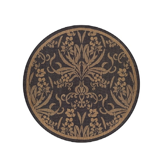 Couristan Recife Garden Cottage Indoor / Outdoor Area Rug, Black- Cocoa, 7'6" Round