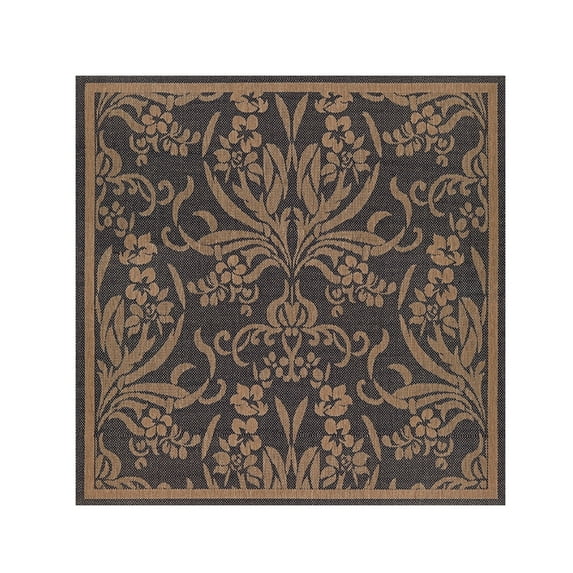 Couristan Recife Garden Cottage Indoor / Outdoor Area Rug, Black- Cocoa, 8'6" Square