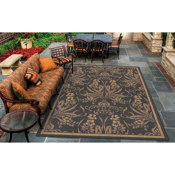 Couristan Recife Garden Cottage Indoor / Outdoor Area Rug, Black- Cocoa, 8'6" x 13'