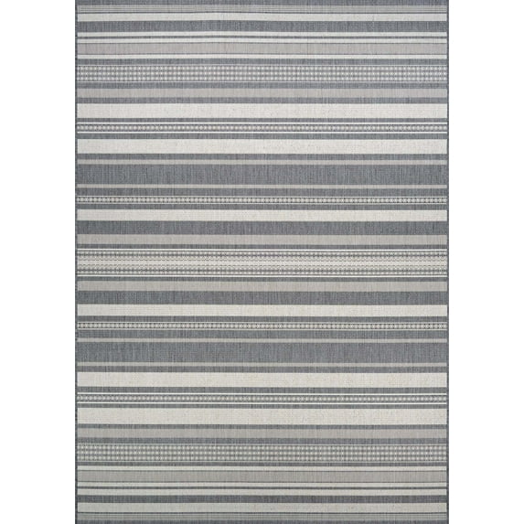 Couristan Recife Gazebo Stripe 6'2" X 9'2" Ivory- Silver Outdoor Rug