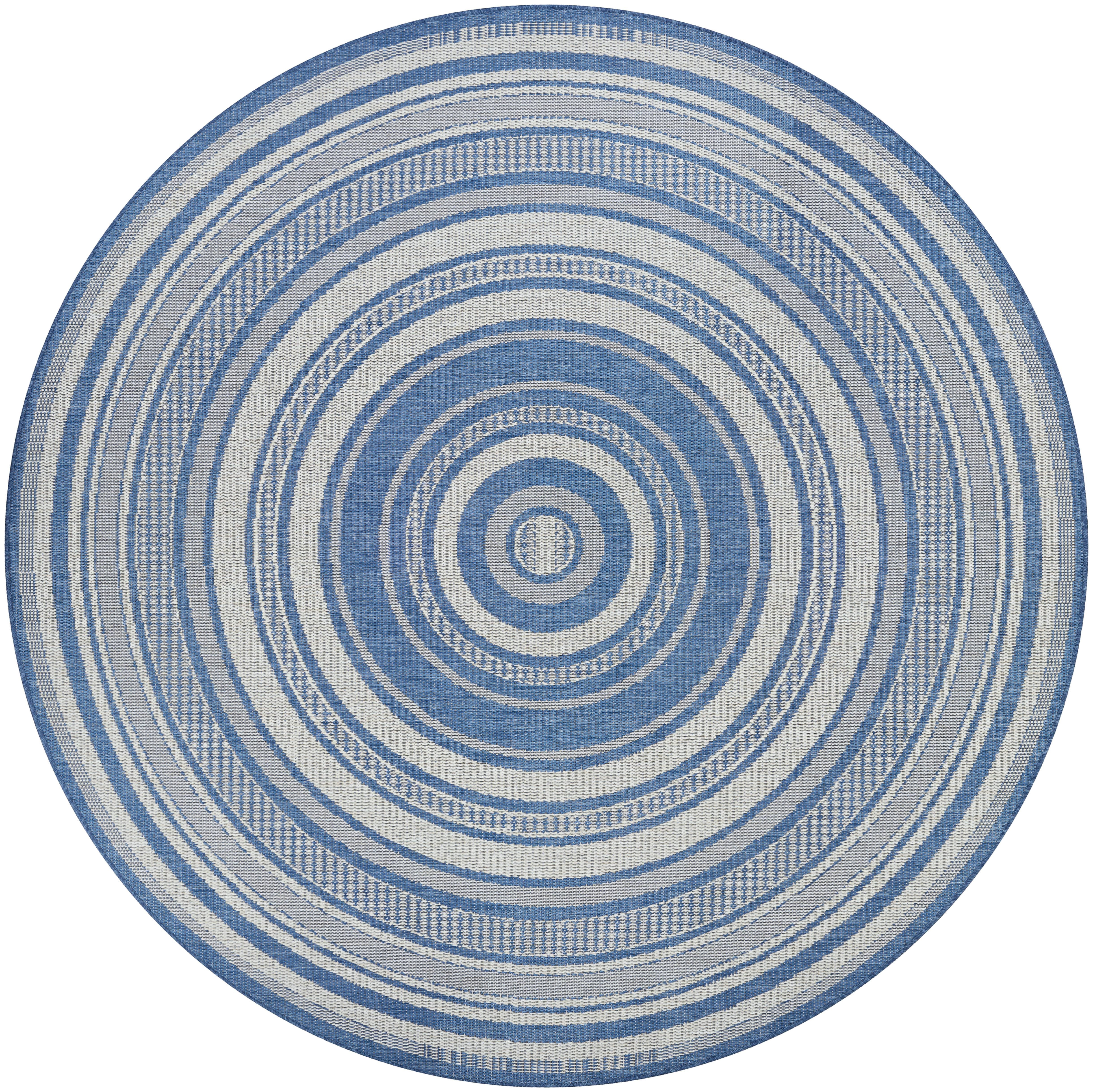 Couristan Recife Gazebo Stripe 7'6" Round Ivory- Blue Outdoor Rug