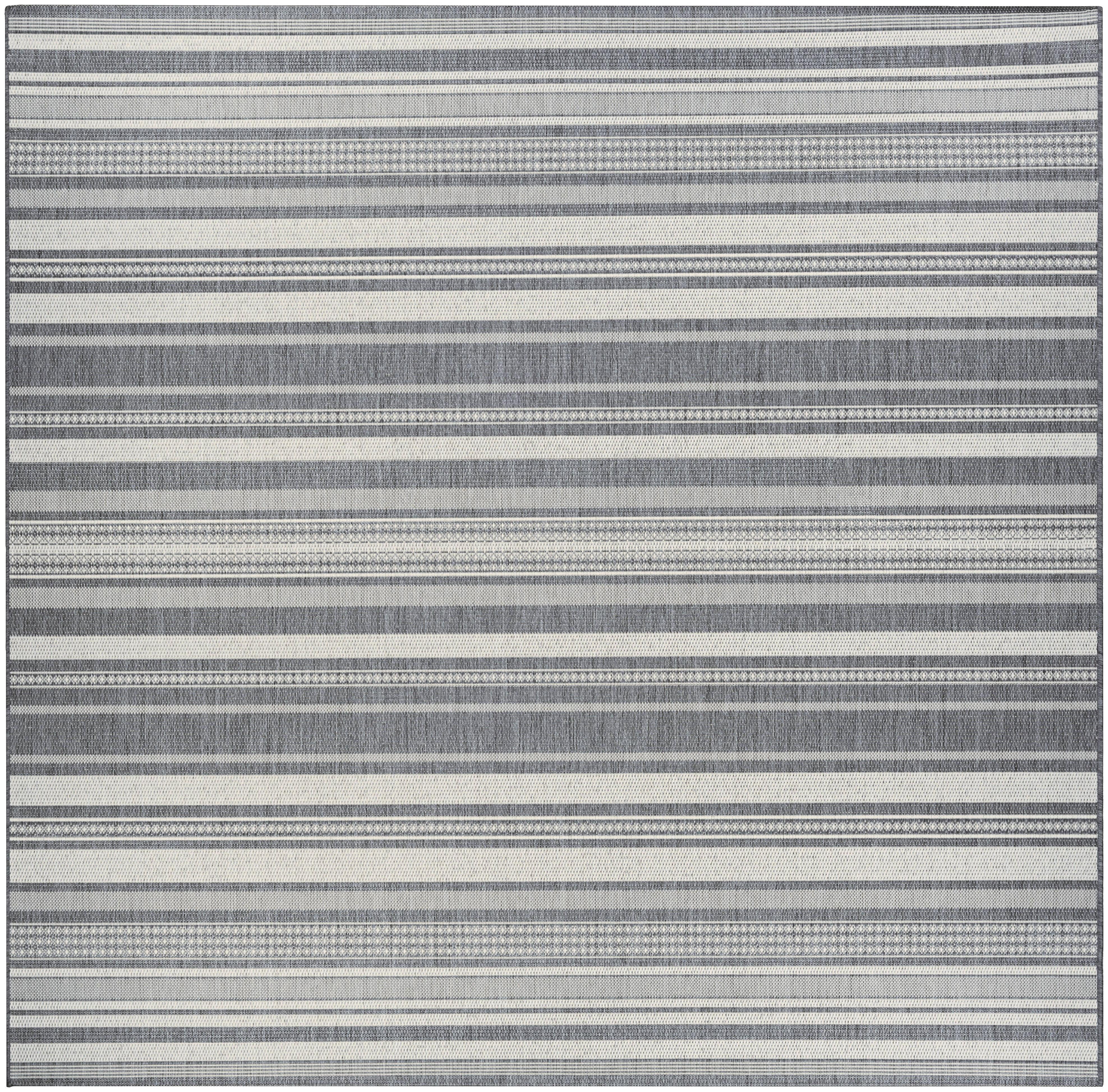 Couristan Recife Gazebo Stripe 7'6" Square Ivory- Silver Outdoor Rug