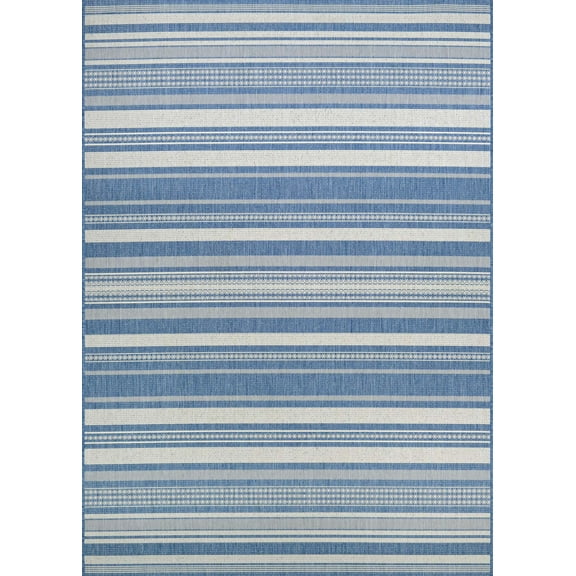 Couristan Recife Gazebo Stripe 7'6" X 10'9" Ivory- Blue Outdoor Rug