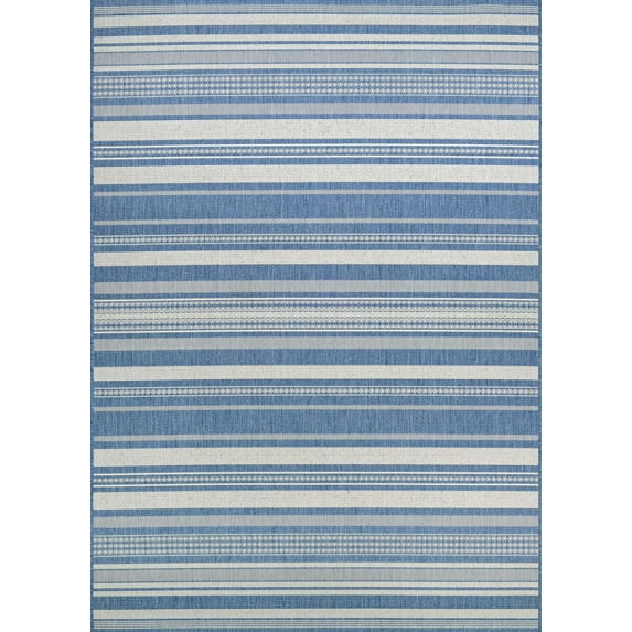 Couristan Recife Gazebo Stripe 7'6" X 10'9" Ivory- Blue Outdoor Rug
