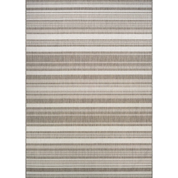 Couristan Recife Gazebo Stripe 7'6" X 10'9" Ivory- Taupe Outdoor Rug