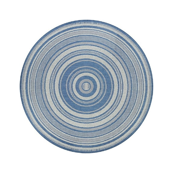 Couristan Recife Gazebo Stripe Indoor / Outdoor Area Rug, Champagne- Blue, 7'6" Round
