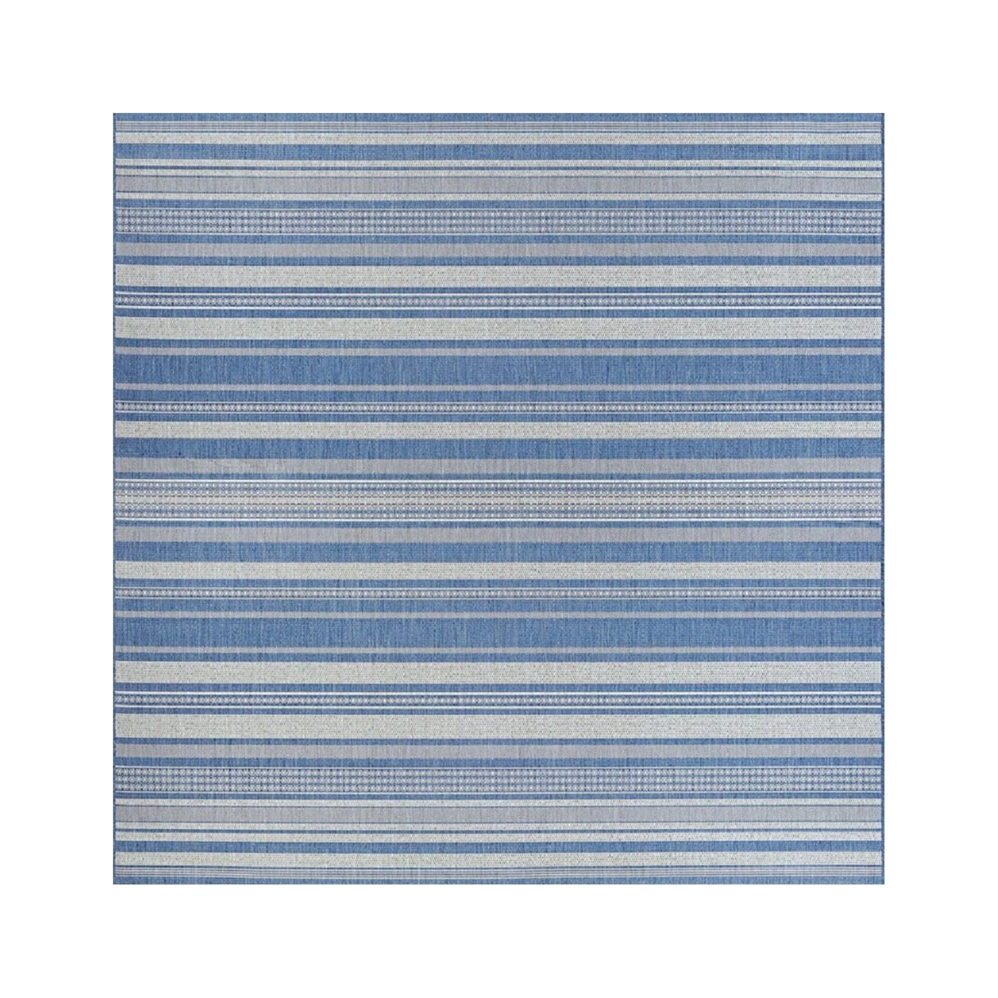 Champagne and Blue Square Synthetic Stripe Rug, 8'6"