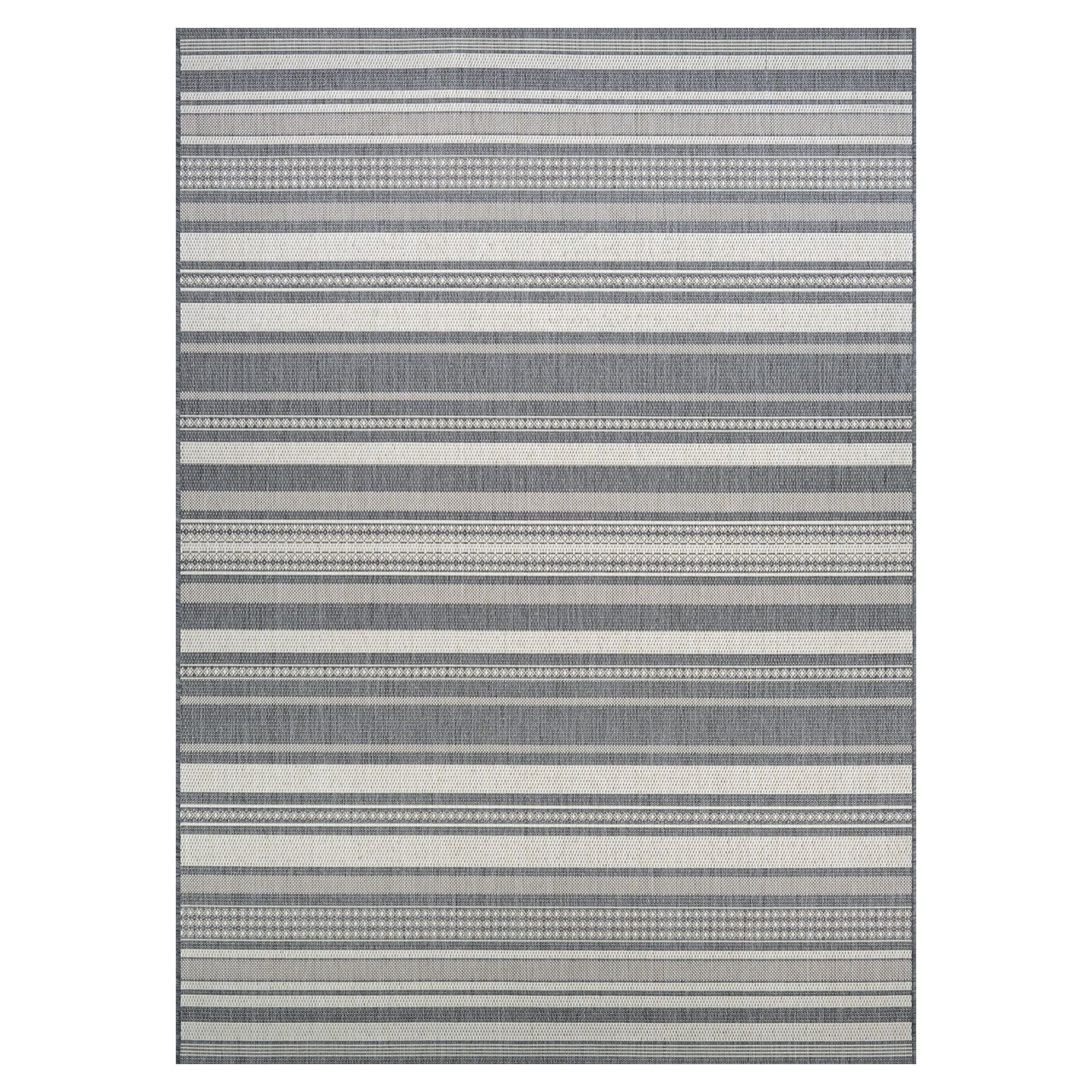 Champagne-Grey Stripe Transitional 5' x 7' Synthetic Area Rug