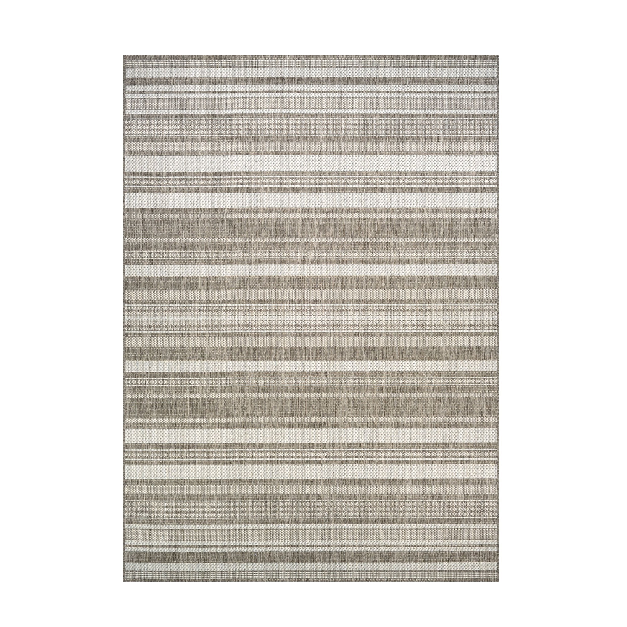 Champagne Taupe Striped Low Pile Indoor Outdoor Rug